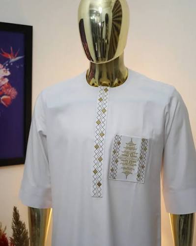Classic White Kaftan with Gold Embroidery